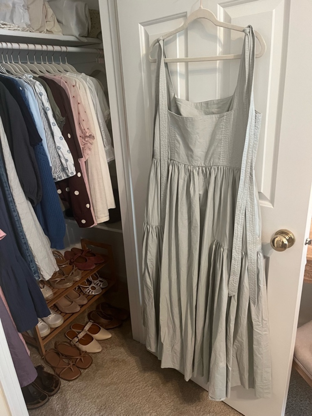 The Cozette Dress - Square-Neck Maxi Dress with Tie Straps in lightest blue. - Picture 5 of 14
